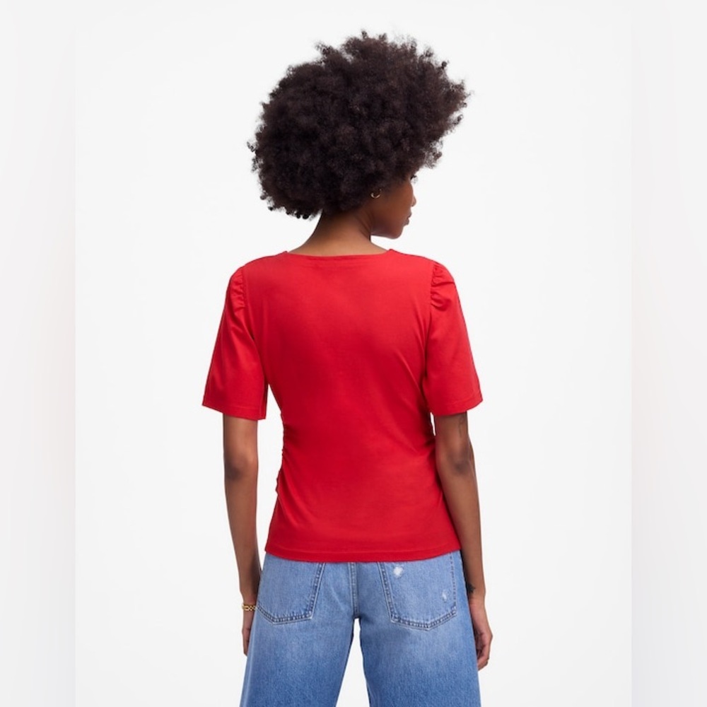 NWT Madewell Side-Cinch Puff-Sleeve Tee Small Red - Picture 2 of 5